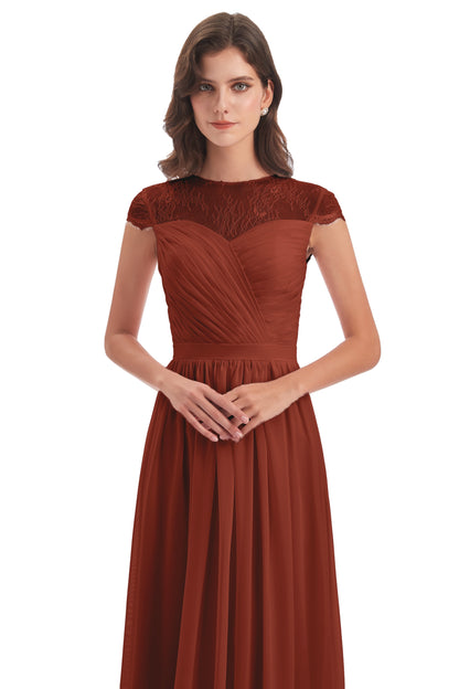 Nora Illusion Cap Sleeves Lace Long Bridesmaid Dresses