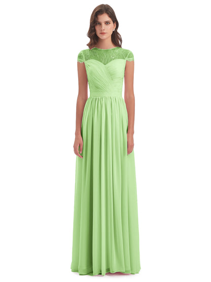 Nora Illusion Cap Sleeves Lace Long Bridesmaid Dresses