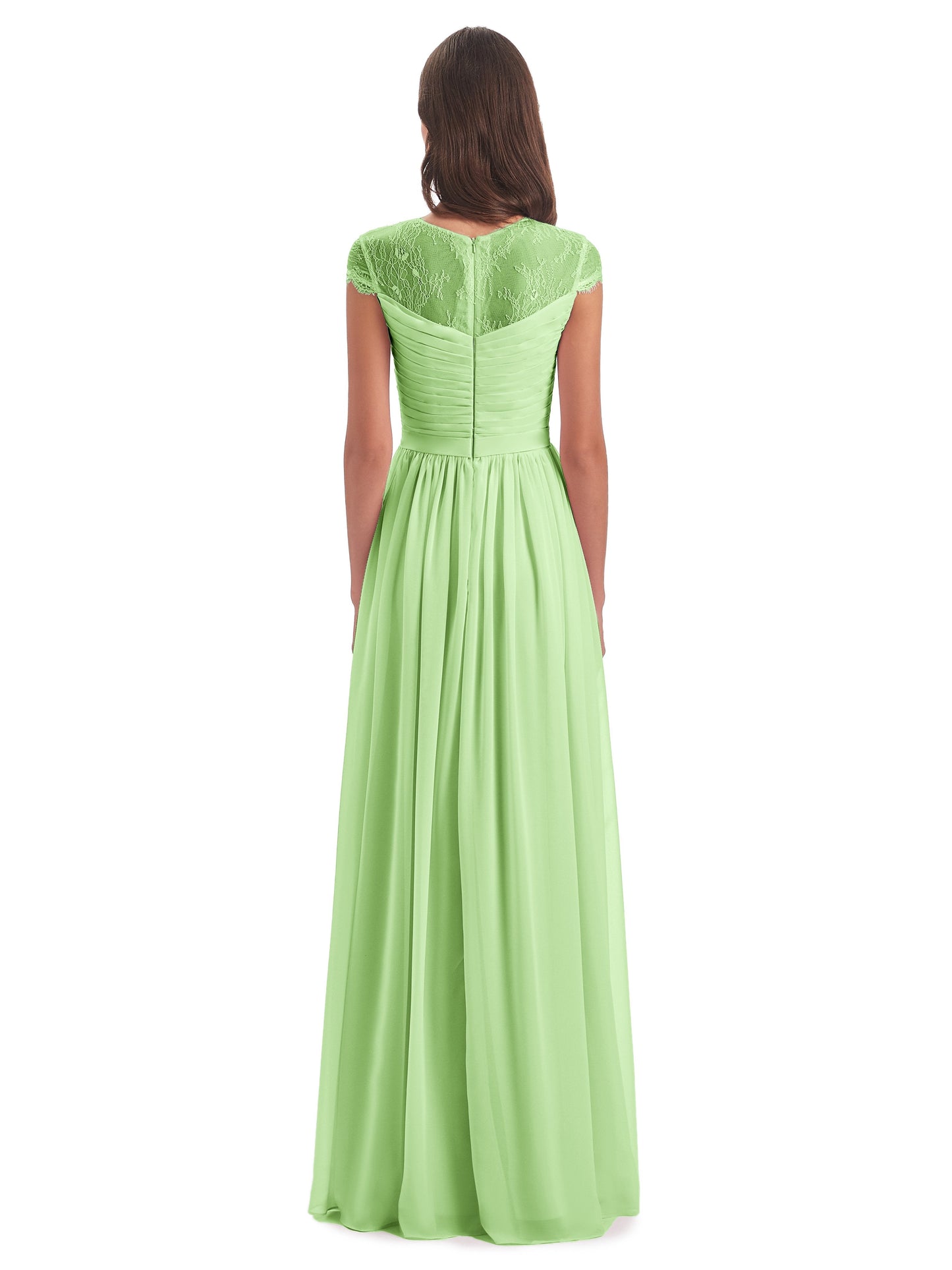 Nora Illusion Cap Sleeves Lace Long Bridesmaid Dresses