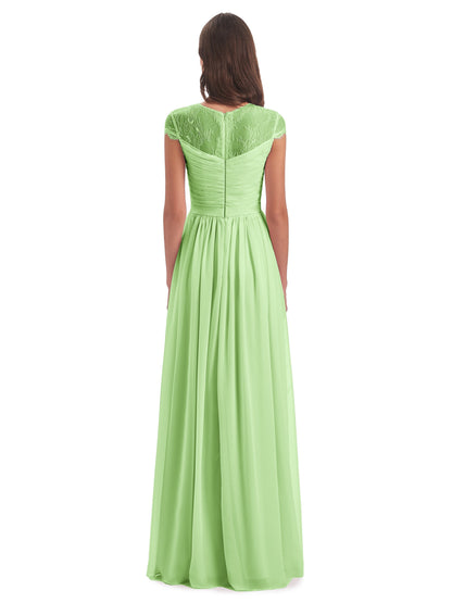 Nora Illusion Cap Sleeves Lace Long Bridesmaid Dresses