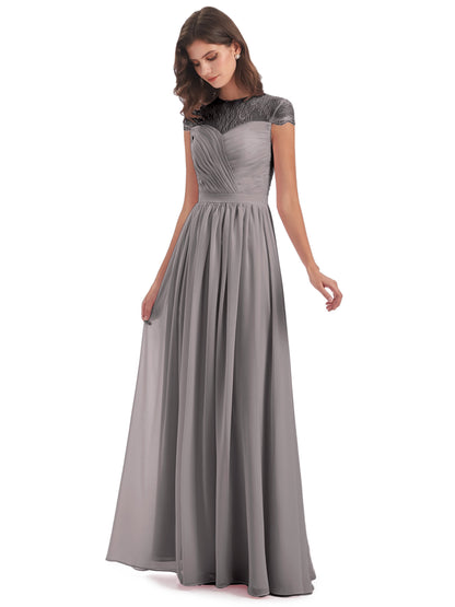 Nora Illusion Cap Sleeves Lace Long Bridesmaid Dresses