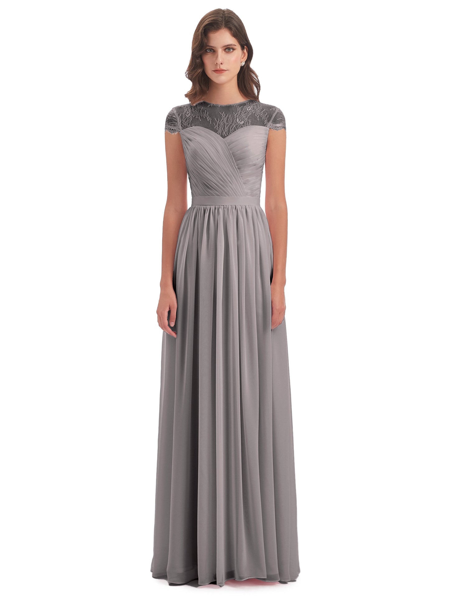 Nora Illusion Cap Sleeves Lace Long Bridesmaid Dresses