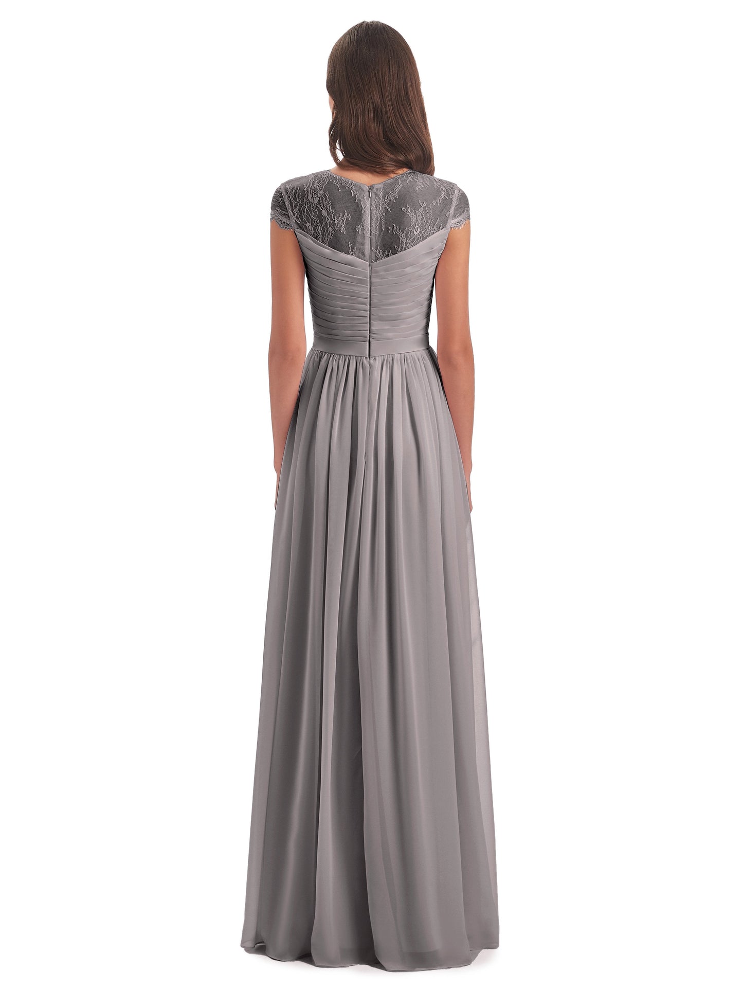 Nora Illusion Cap Sleeves Lace Long Bridesmaid Dresses