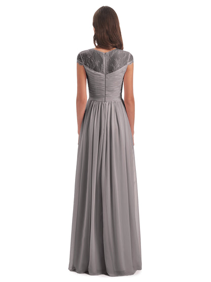 Nora Illusion Cap Sleeves Lace Long Bridesmaid Dresses