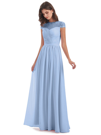 Nora Illusion Cap Sleeves Lace Long Bridesmaid Dresses