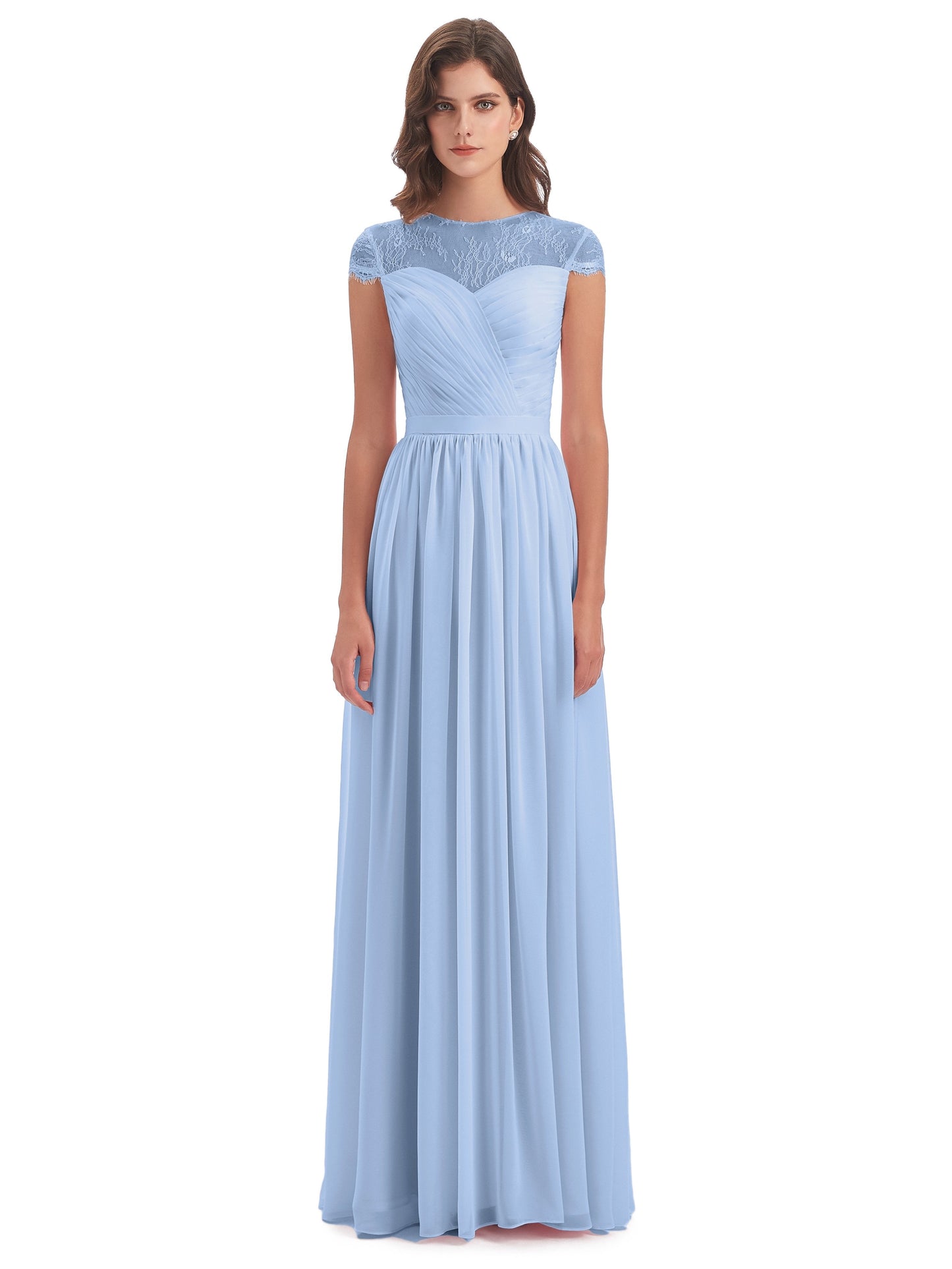 Nora Illusion Cap Sleeves Lace Long Bridesmaid Dresses