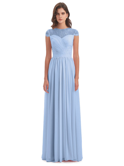 Nora Illusion Cap Sleeves Lace Long Bridesmaid Dresses
