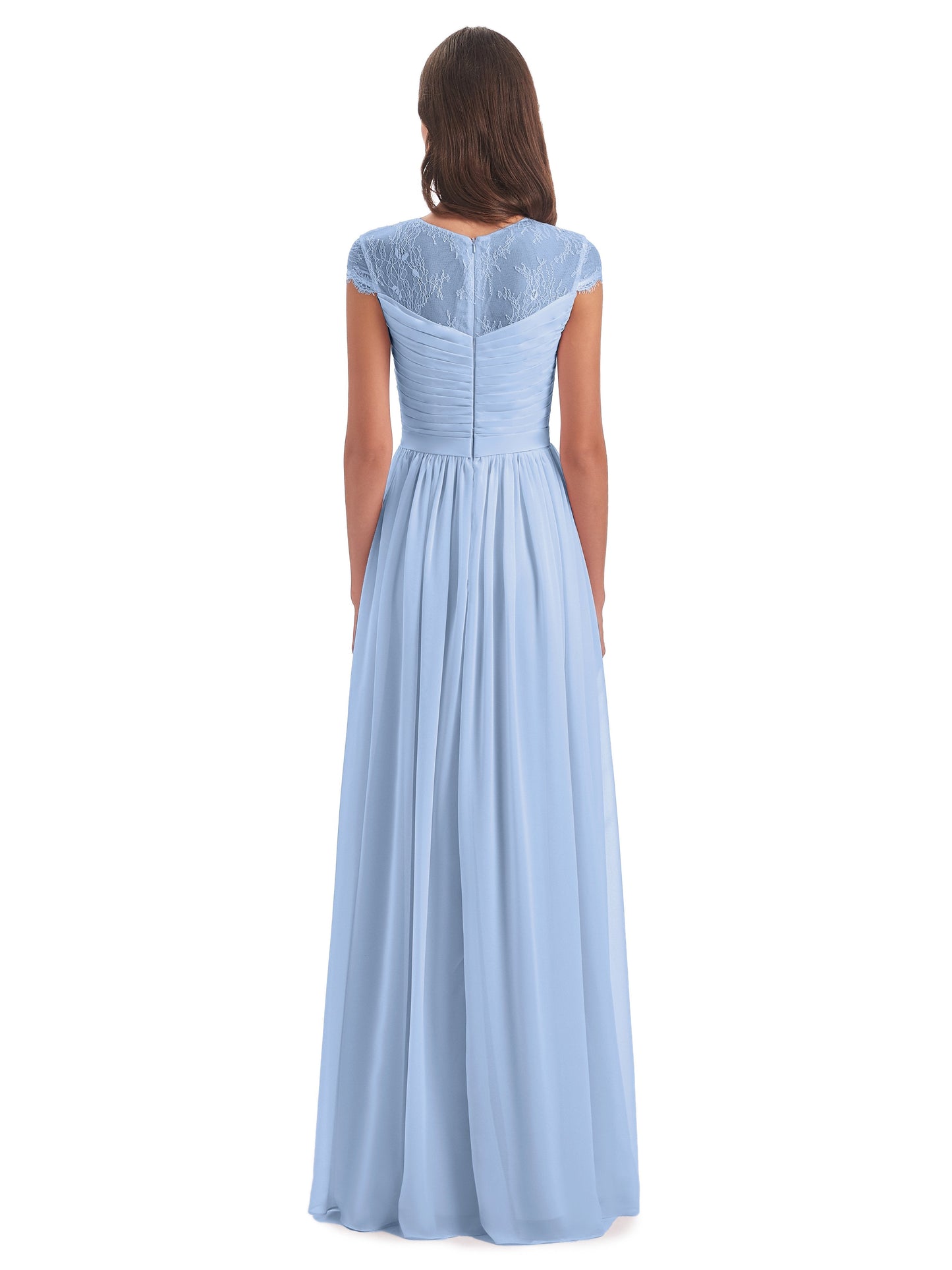 Nora Illusion Cap Sleeves Lace Long Bridesmaid Dresses