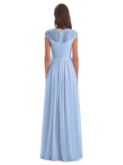 Nora Illusion Cap Sleeves Lace Long Bridesmaid Dresses