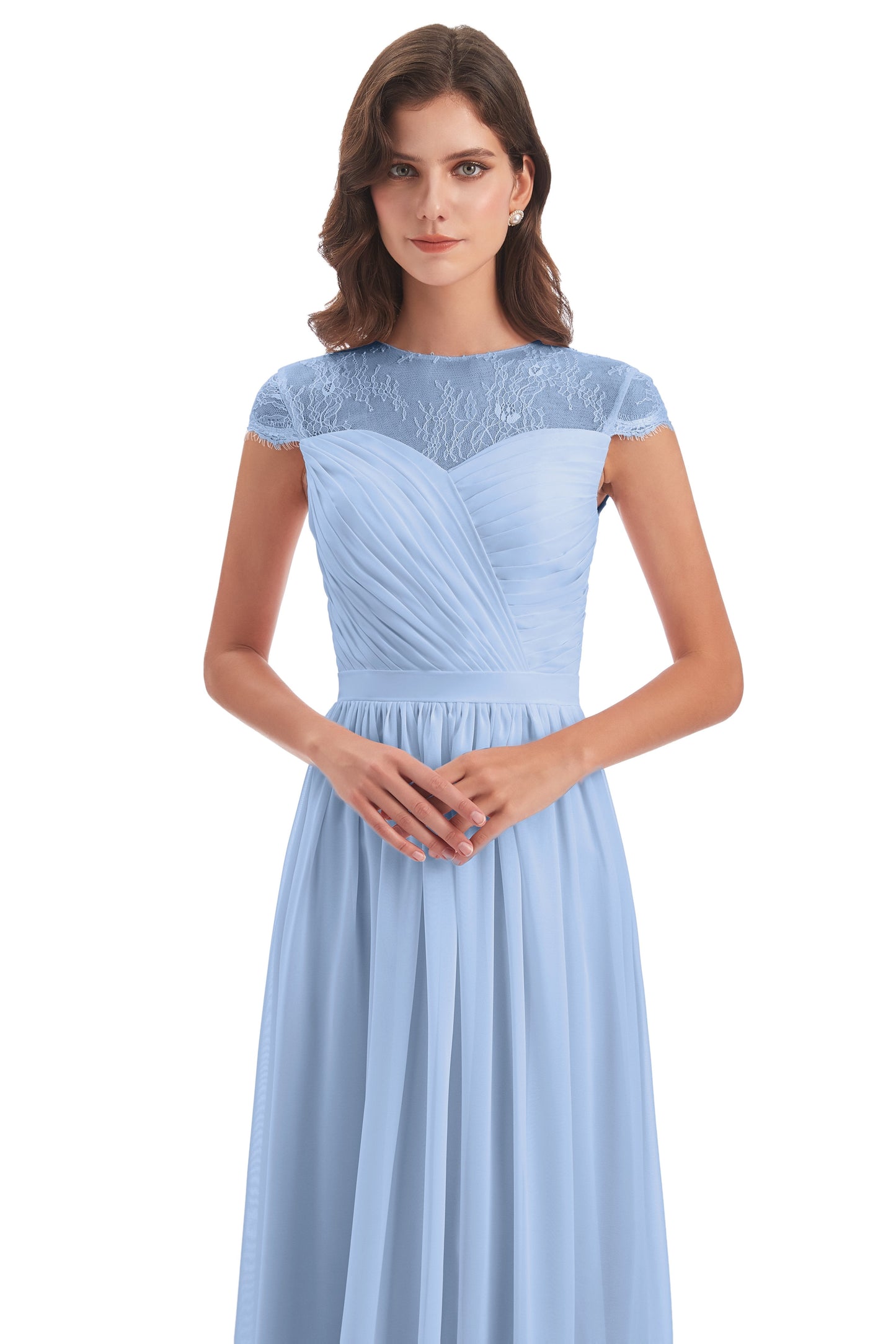 Nora Illusion Cap Sleeves Lace Long Bridesmaid Dresses
