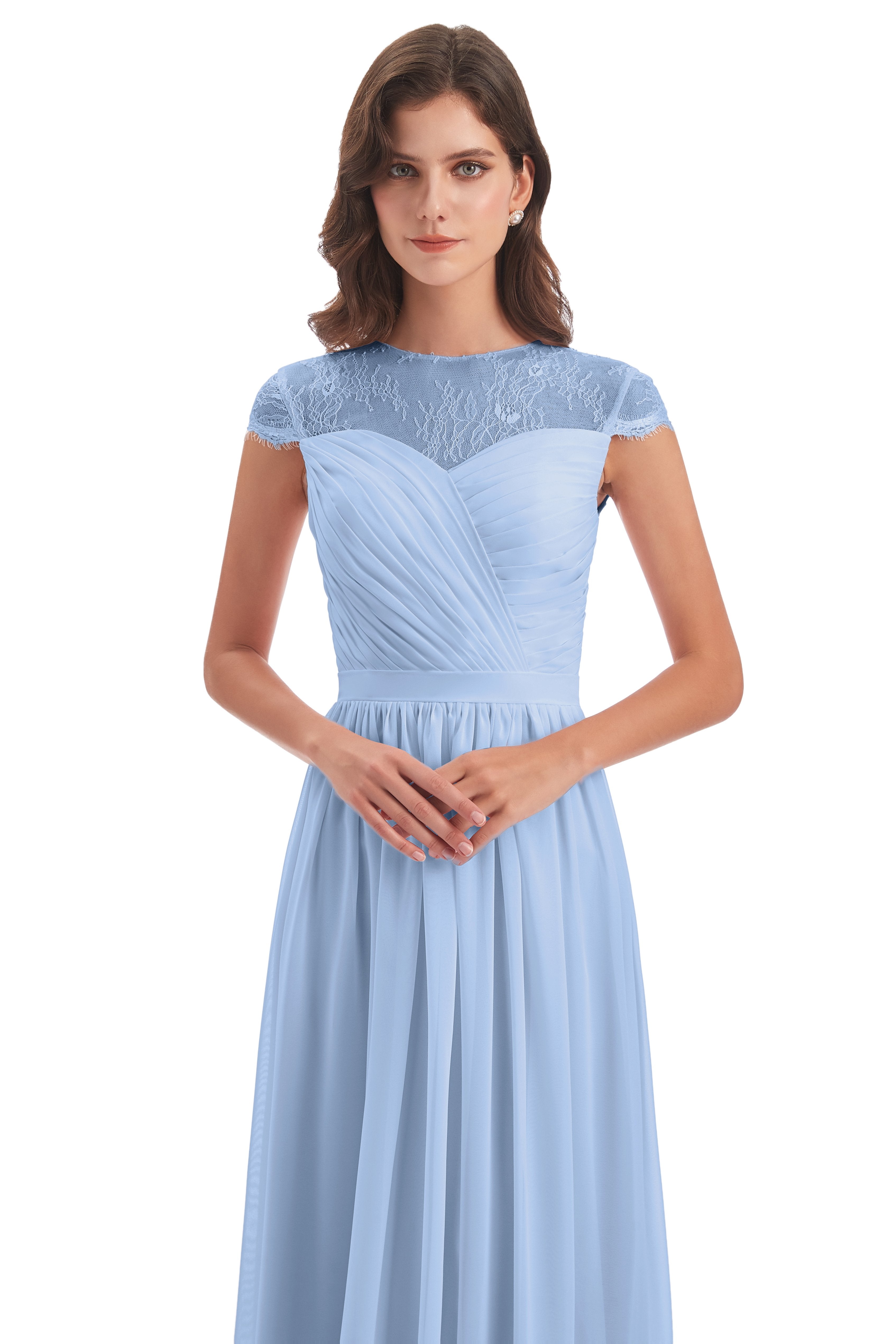 Nora Illusion Cap Sleeves Lace Long Bridesmaid Dresses