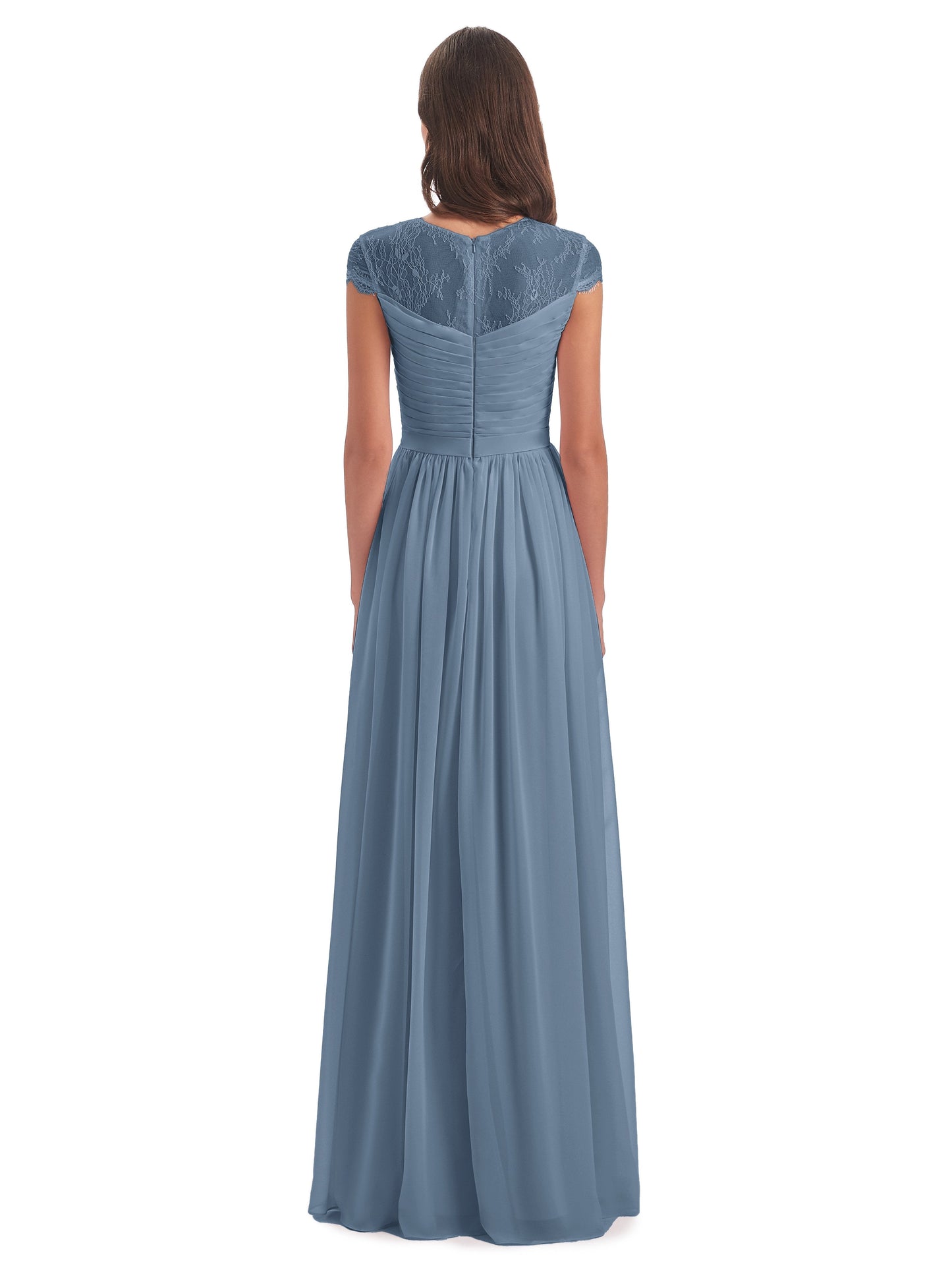 Nora Illusion Cap Sleeves Lace Long Bridesmaid Dresses