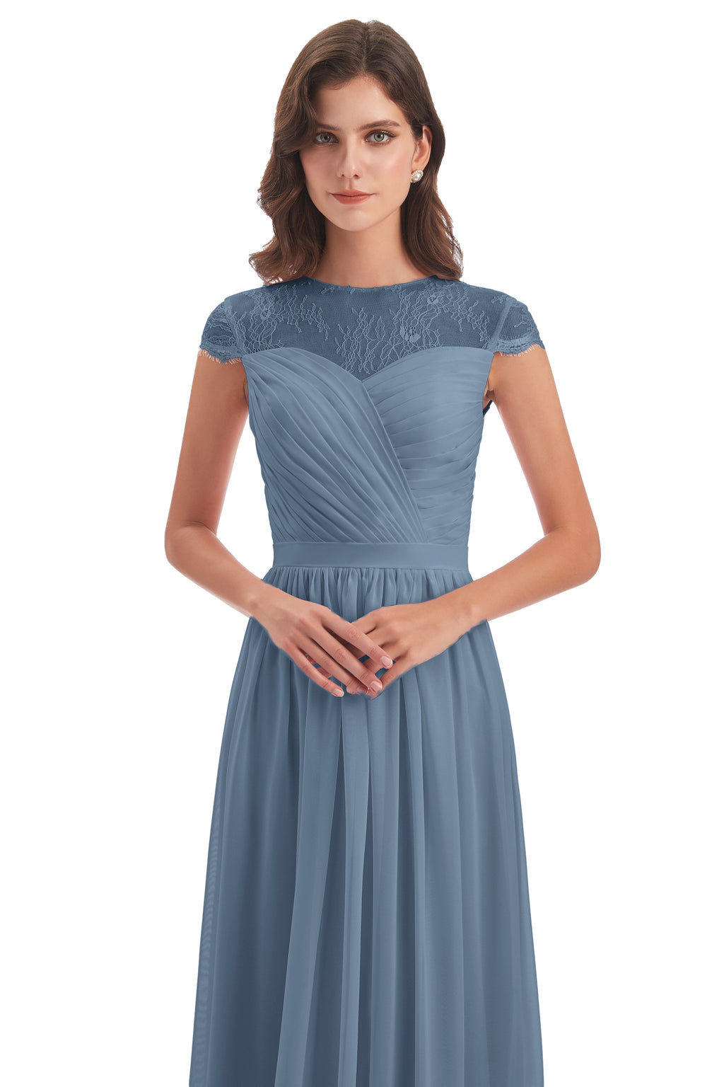 Nora Illusion Cap Sleeves Lace Long Bridesmaid Dresses
