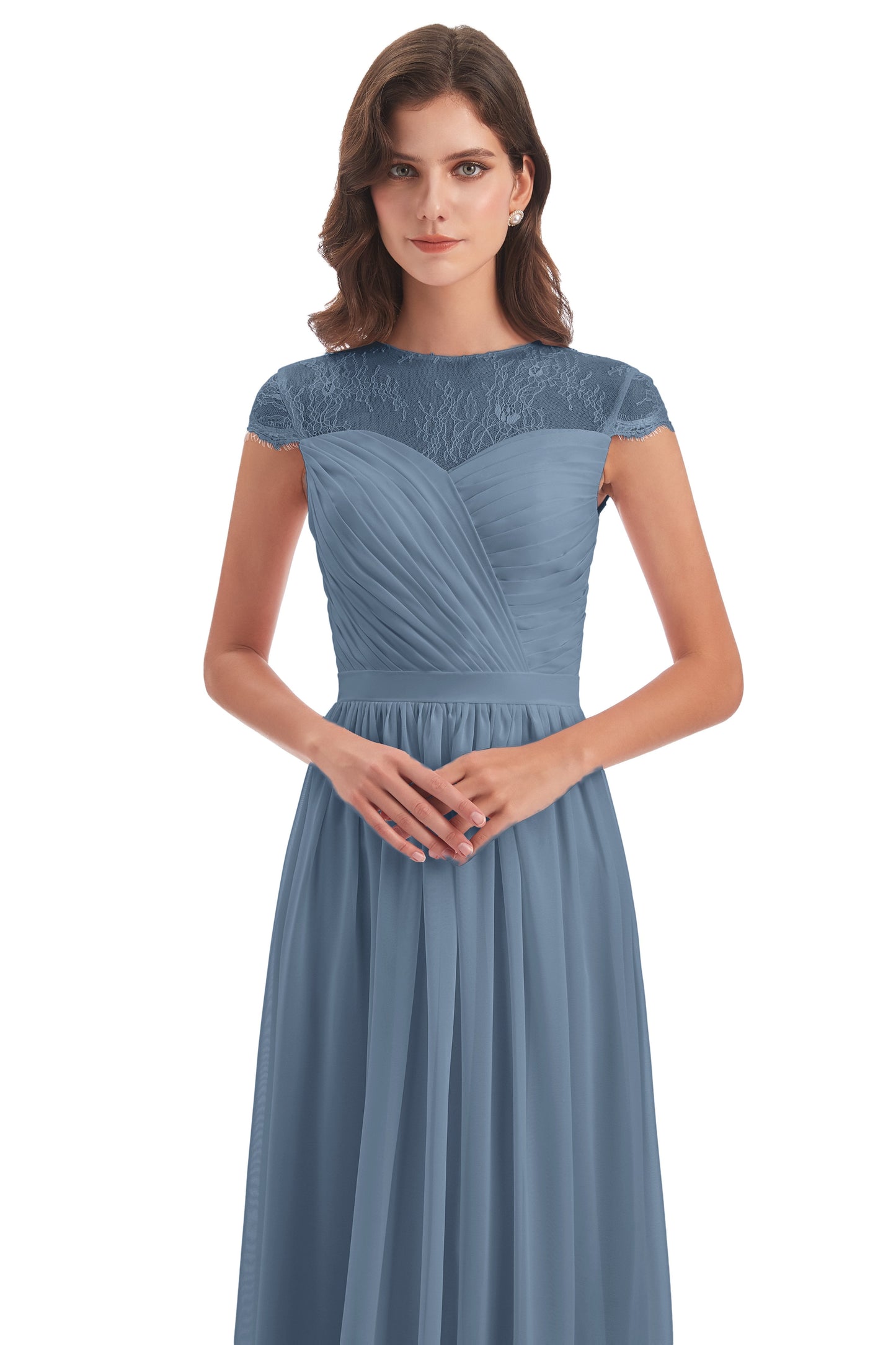 Nora Illusion Cap Sleeves Lace Long Bridesmaid Dresses