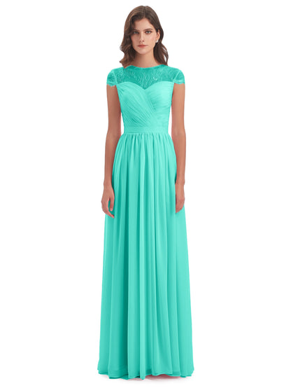 Nora Illusion Cap Sleeves Lace Long Bridesmaid Dresses