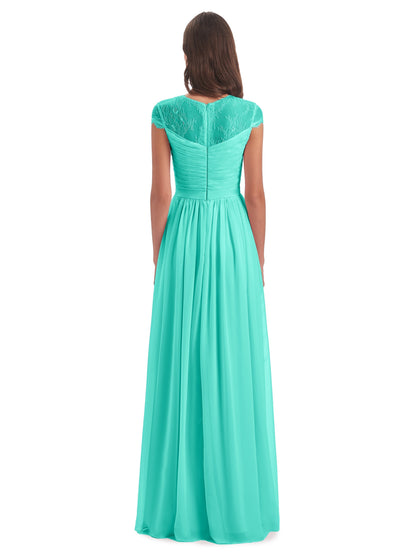 Nora Illusion Cap Sleeves Lace Long Bridesmaid Dresses