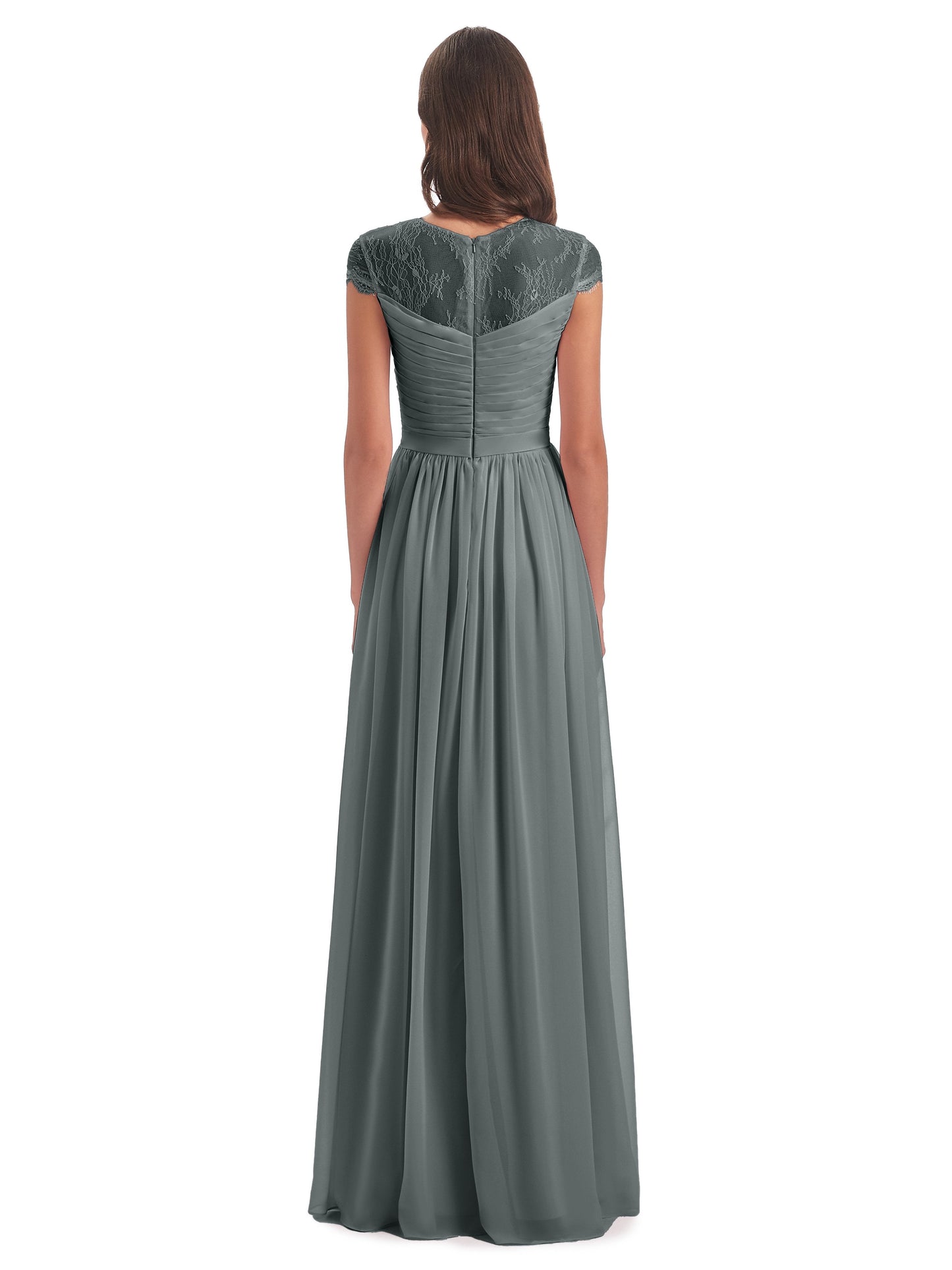 Nora Illusion Cap Sleeves Lace Long Bridesmaid Dresses
