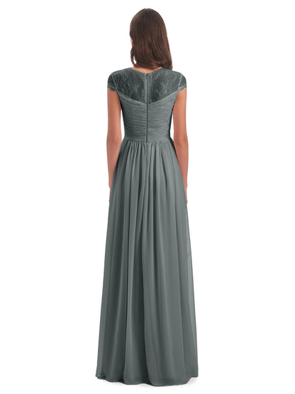 Nora Illusion Cap Sleeves Lace Long Bridesmaid Dresses