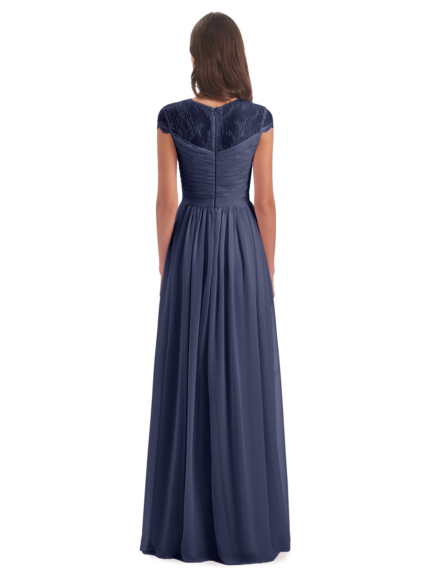 Nora Illusion Cap Sleeves Lace Long Bridesmaid Dresses