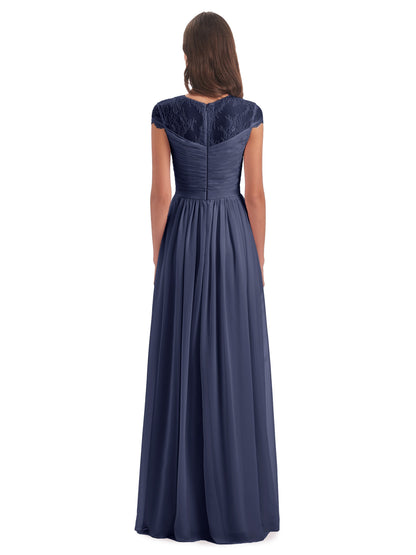 Nora Illusion Cap Sleeves Lace Long Bridesmaid Dresses