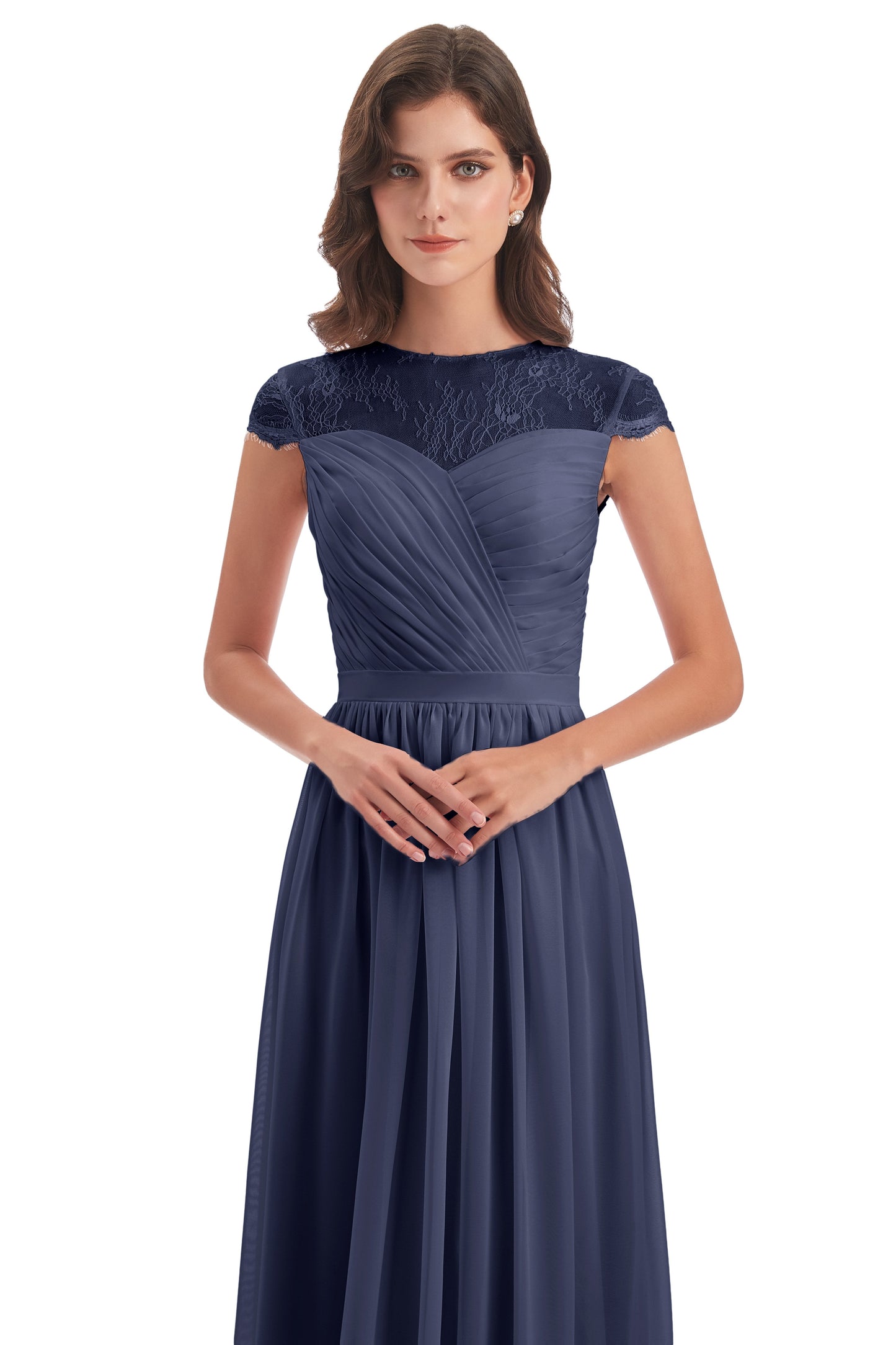 Nora Illusion Cap Sleeves Lace Long Bridesmaid Dresses