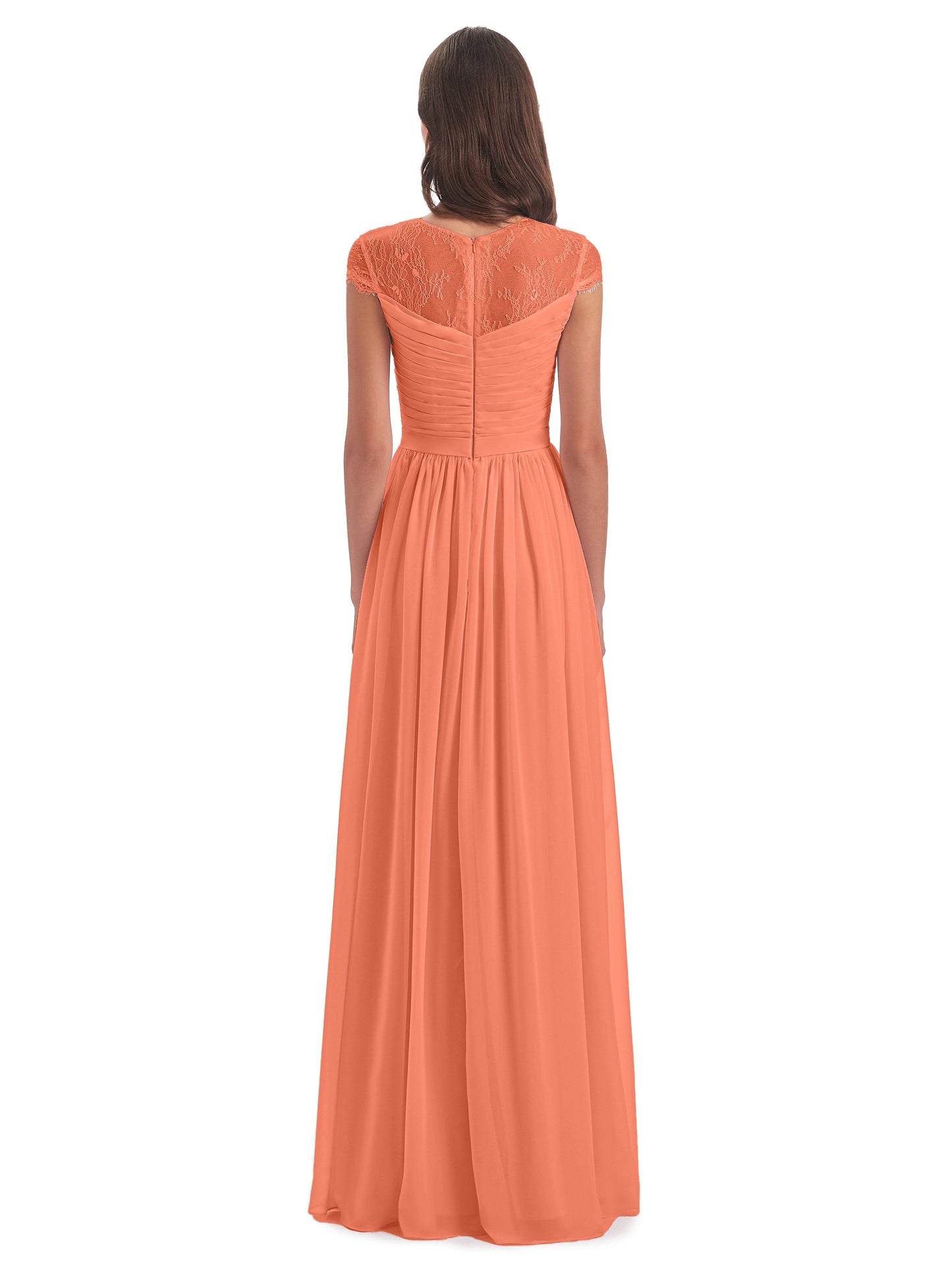 Nora Illusion Cap Sleeves Lace Long Bridesmaid Dresses