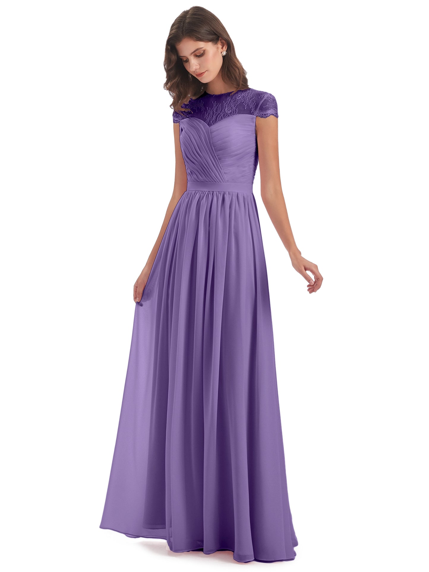 Nora Illusion Cap Sleeves Lace Long Bridesmaid Dresses