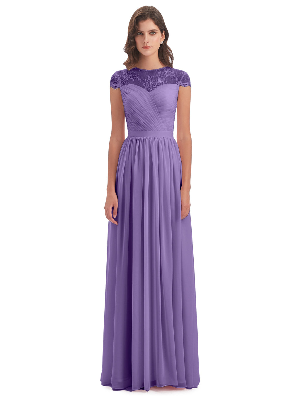Nora Illusion Cap Sleeves Lace Long Bridesmaid Dresses