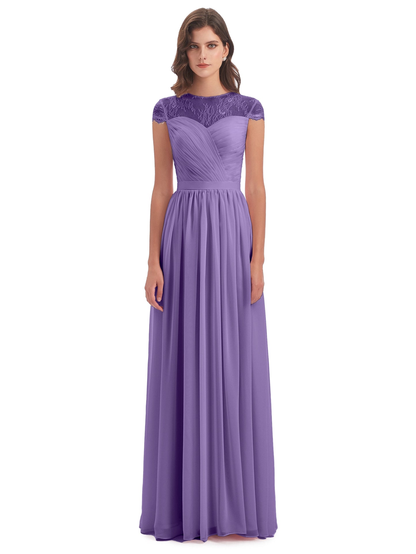 Nora Illusion Cap Sleeves Lace Long Bridesmaid Dresses