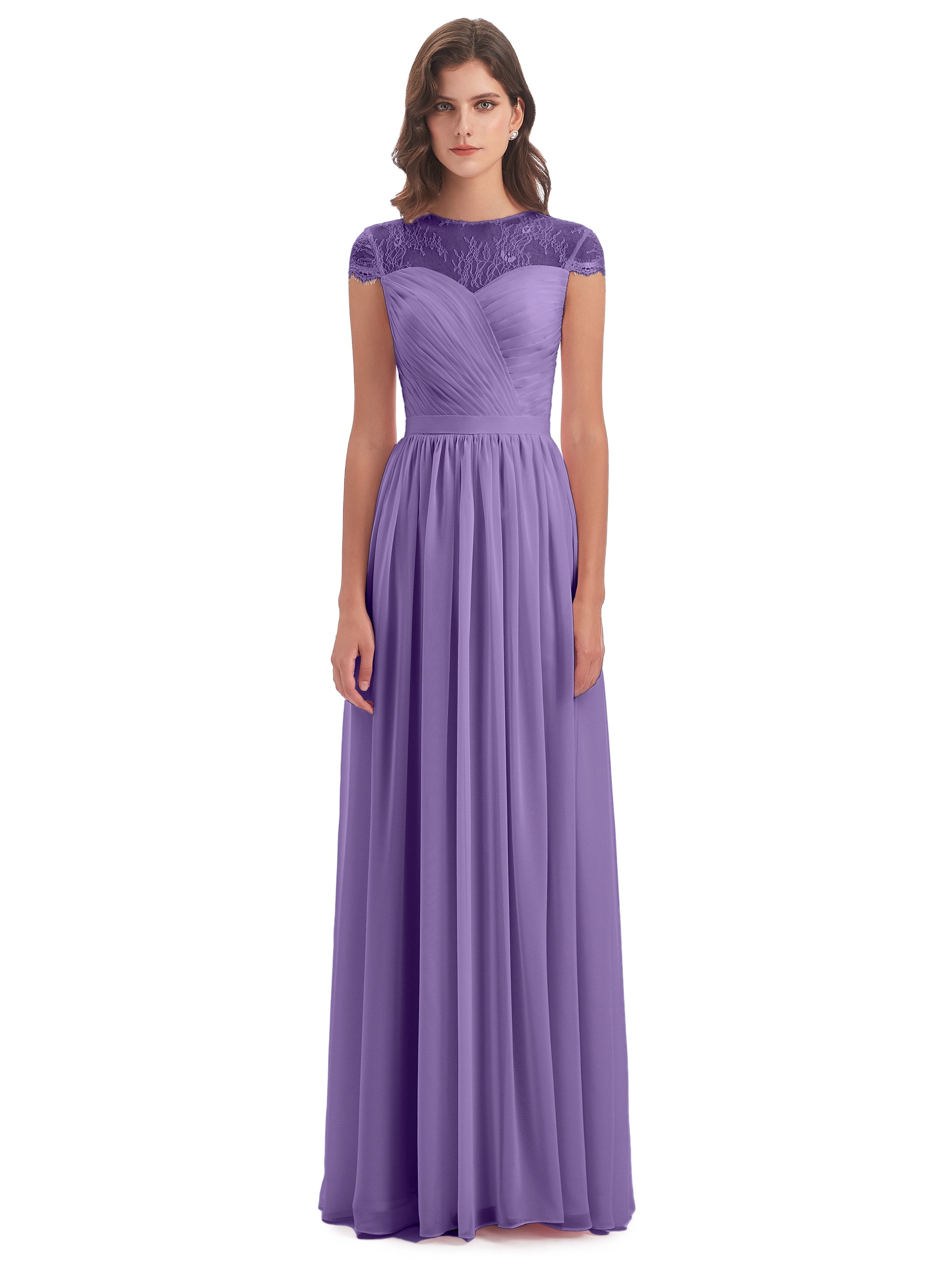 Nora Illusion Cap Sleeves Lace Long Bridesmaid Dresses