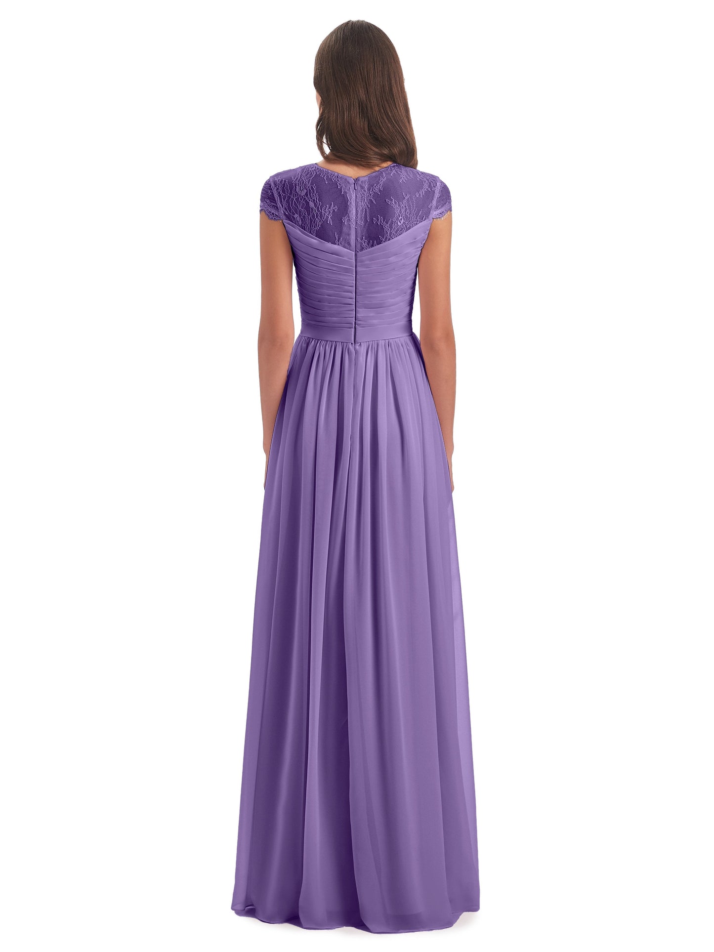 Nora Illusion Cap Sleeves Lace Long Bridesmaid Dresses