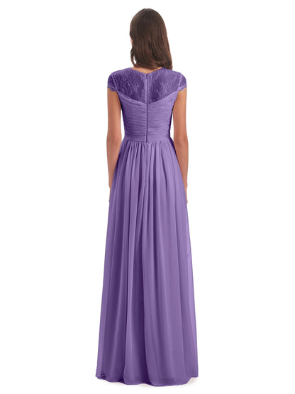 Nora Illusion Cap Sleeves Lace Long Bridesmaid Dresses