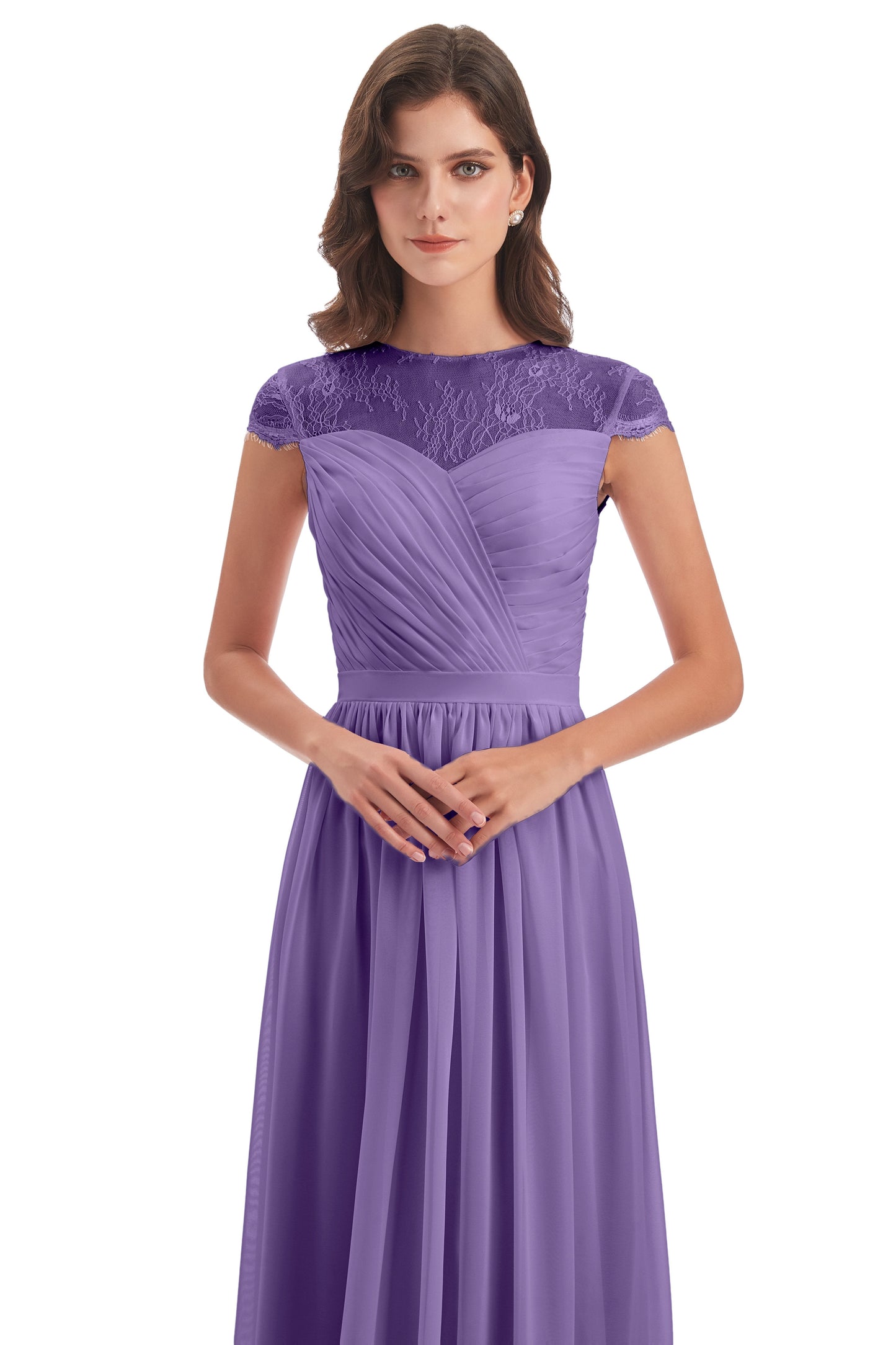 Nora Illusion Cap Sleeves Lace Long Bridesmaid Dresses