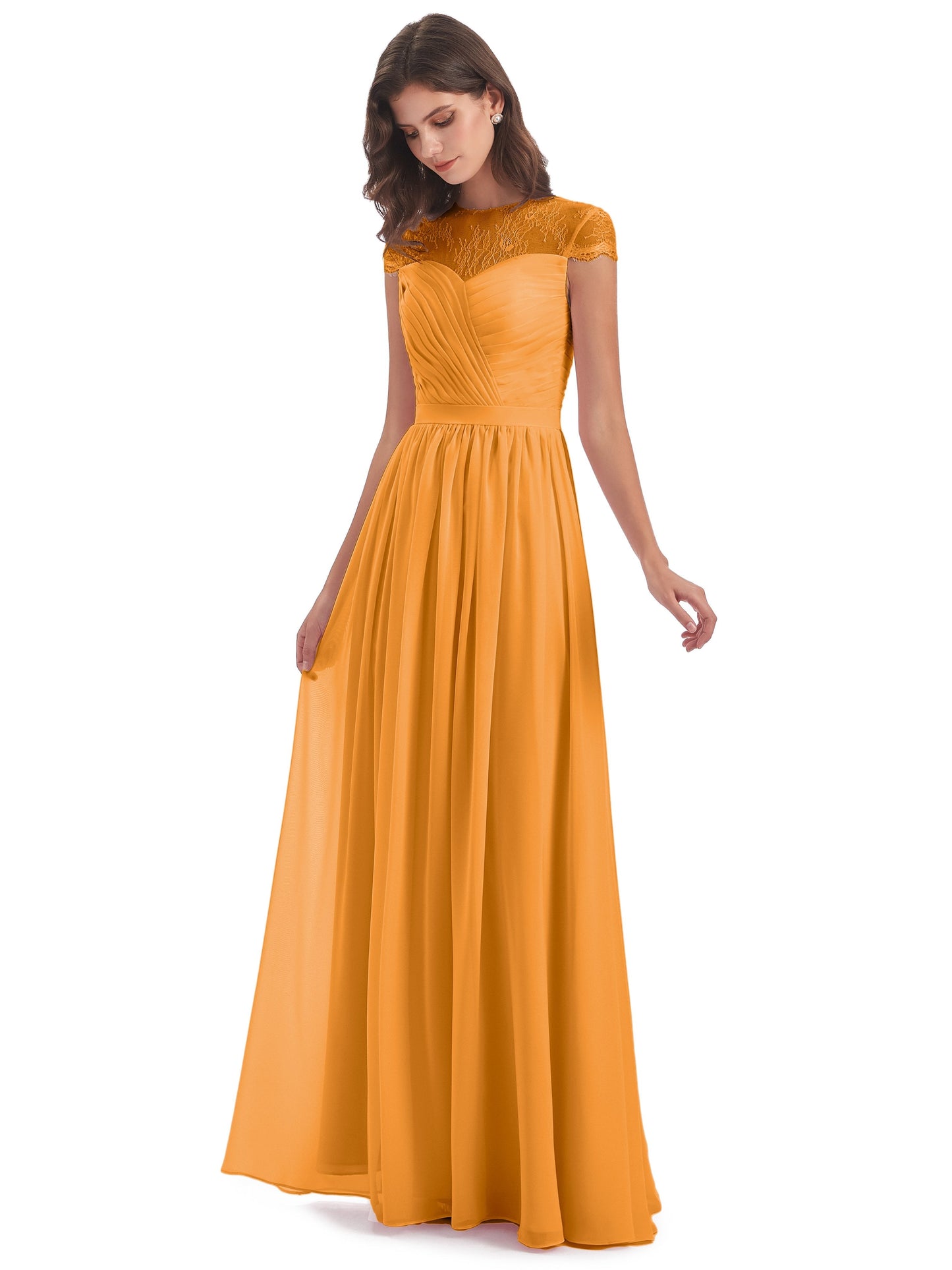 Nora Illusion Cap Sleeves Lace Long Bridesmaid Dresses