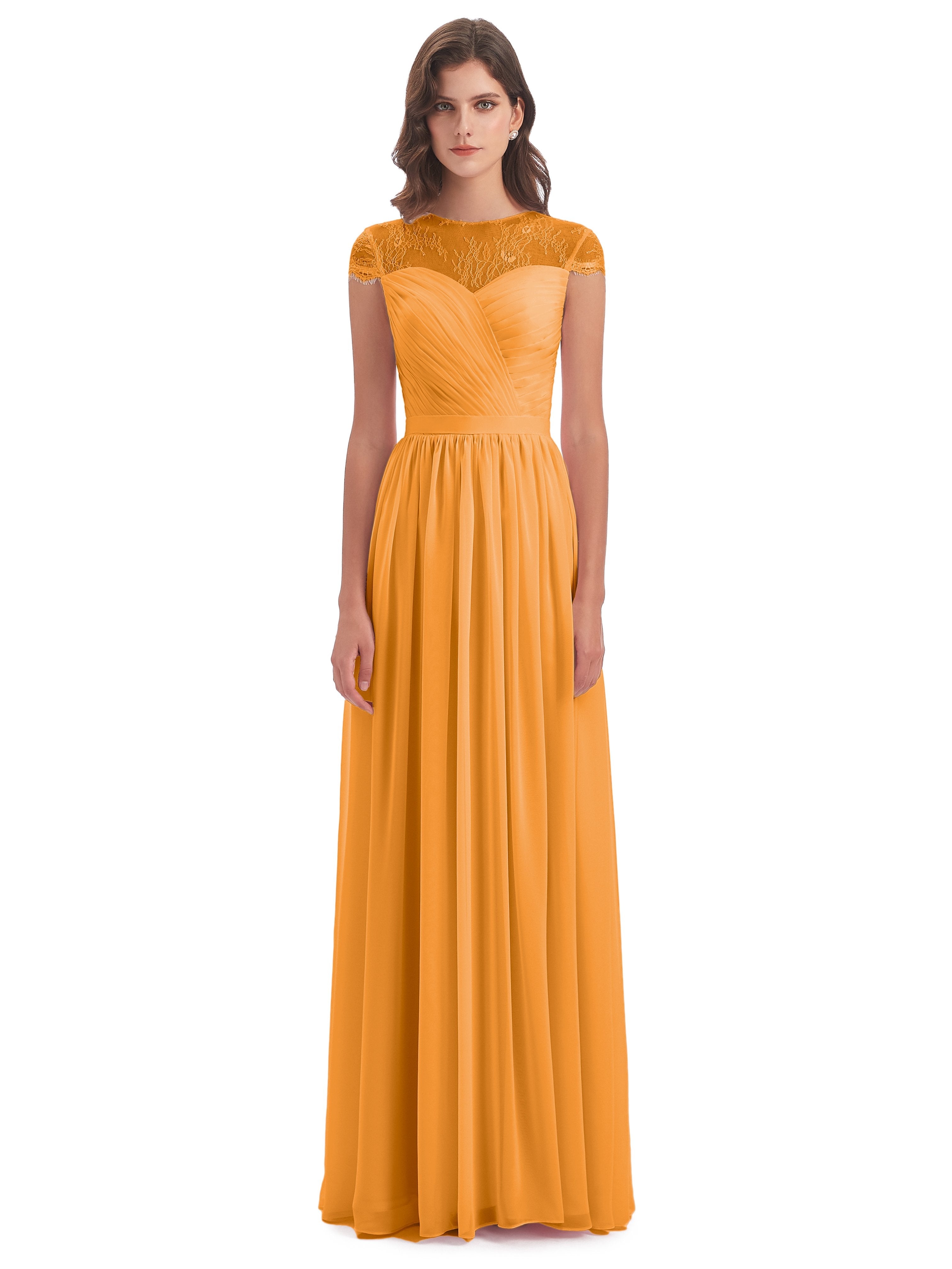 Nora Illusion Cap Sleeves Lace Long Bridesmaid Dresses