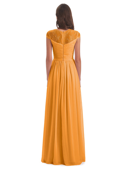 Nora Illusion Cap Sleeves Lace Long Bridesmaid Dresses