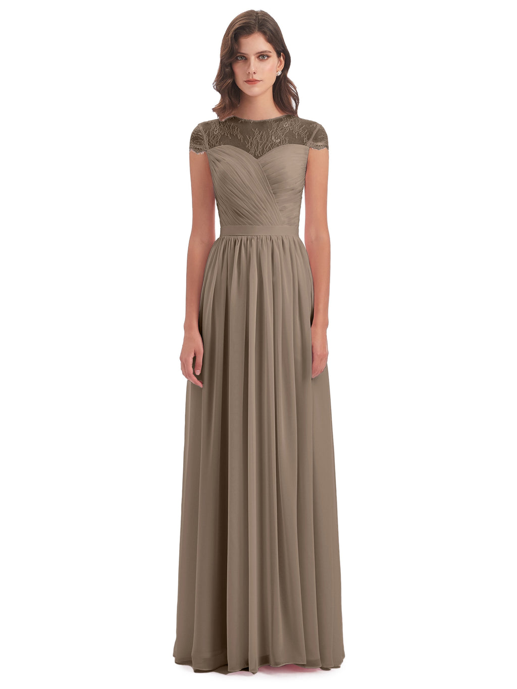 Nora Illusion Cap Sleeves Lace Long Bridesmaid Dresses