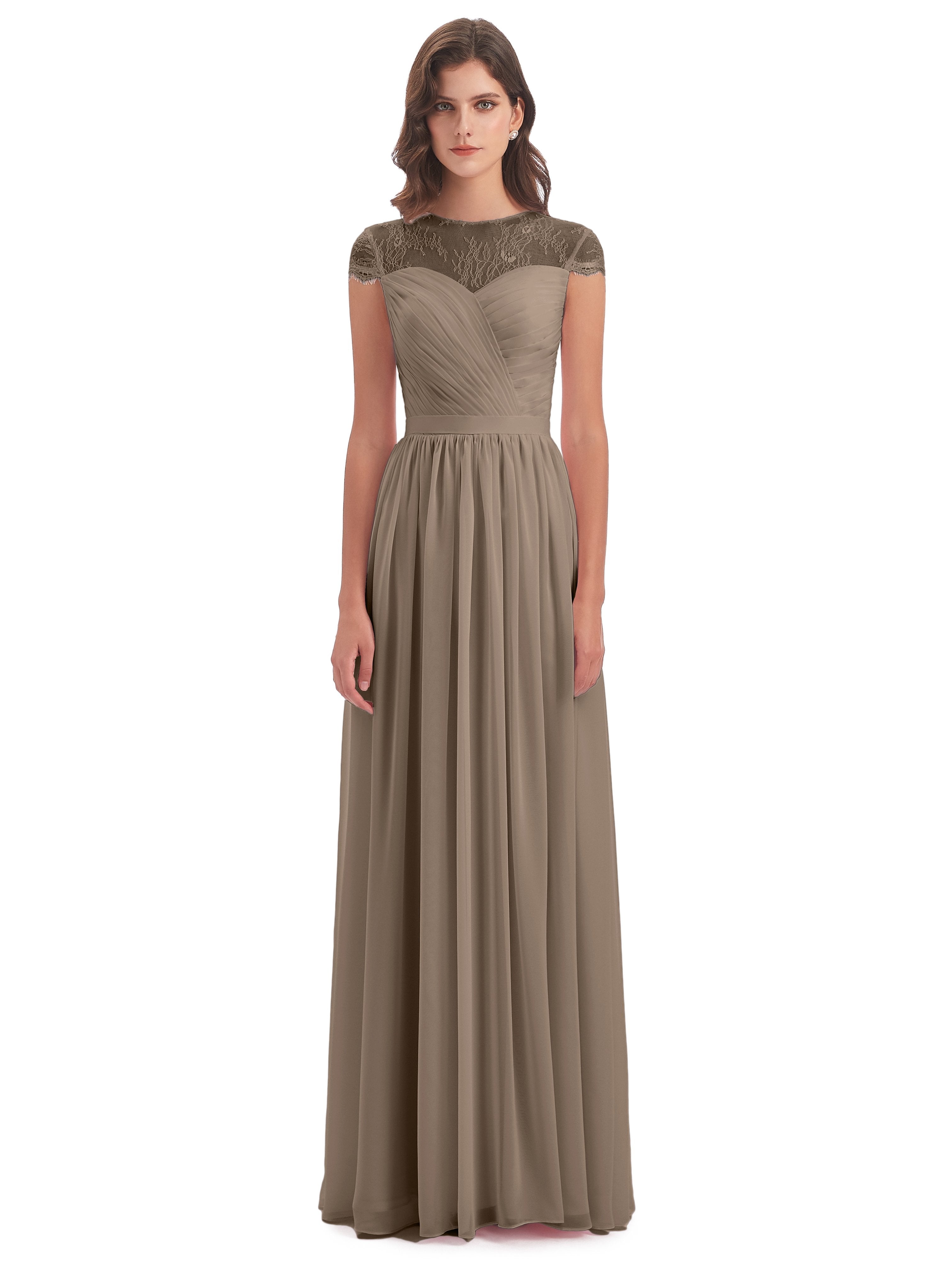 Nora Illusion Cap Sleeves Lace Long Bridesmaid Dresses