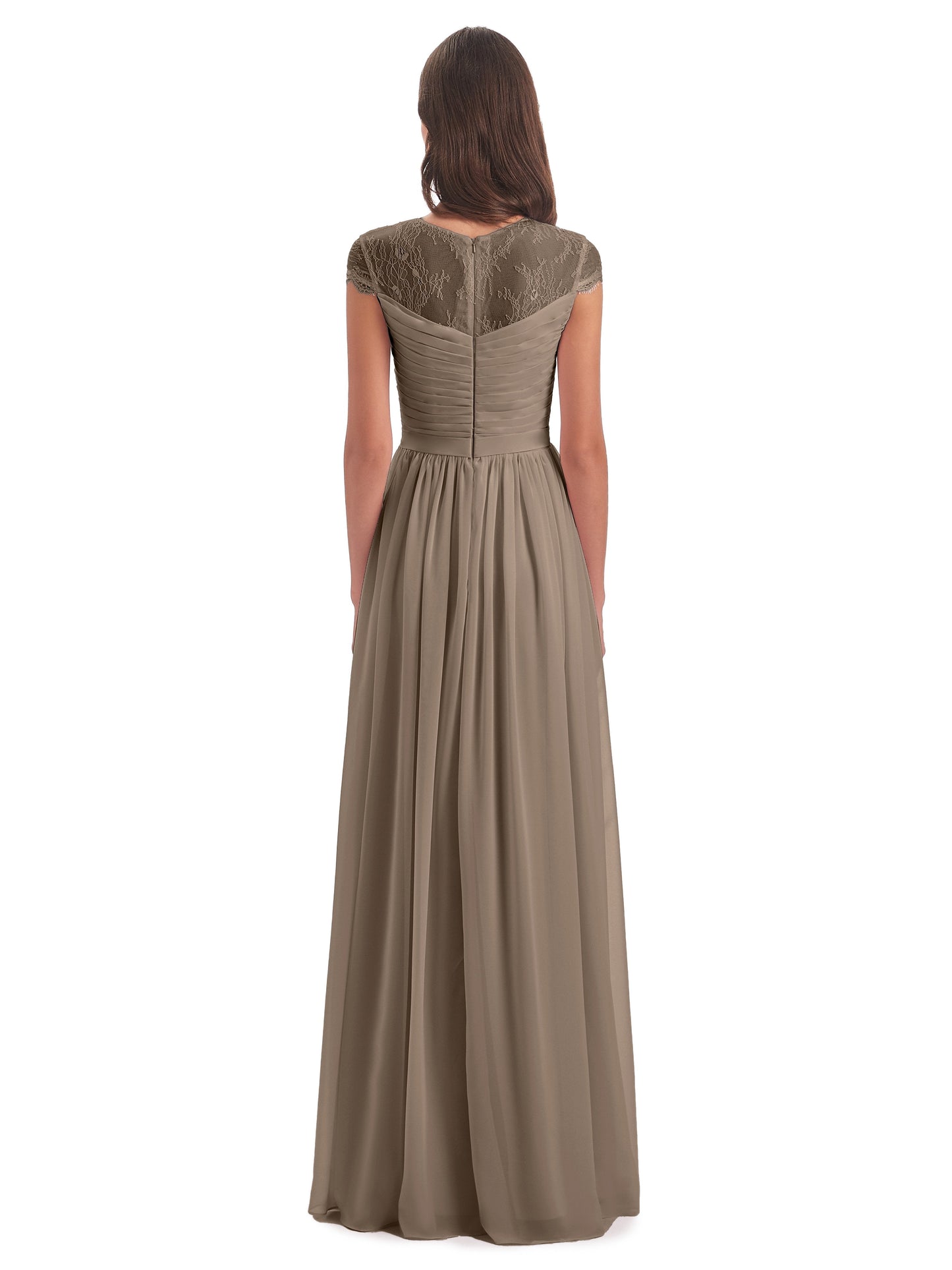 Nora Illusion Cap Sleeves Lace Long Bridesmaid Dresses