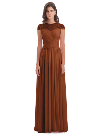 Nora Illusion Cap Sleeves Lace Long Bridesmaid Dresses