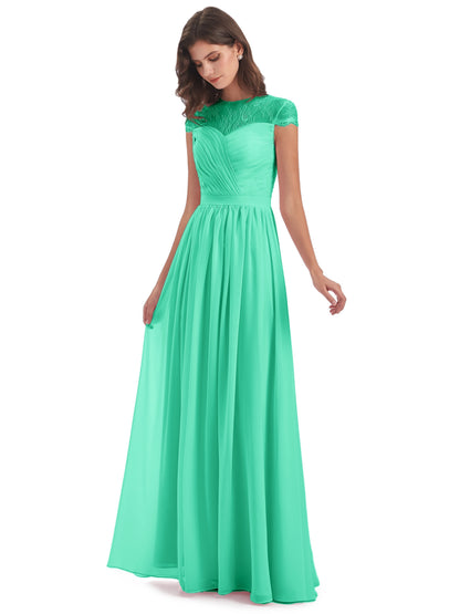 Nora Illusion Cap Sleeves Lace Long Bridesmaid Dresses