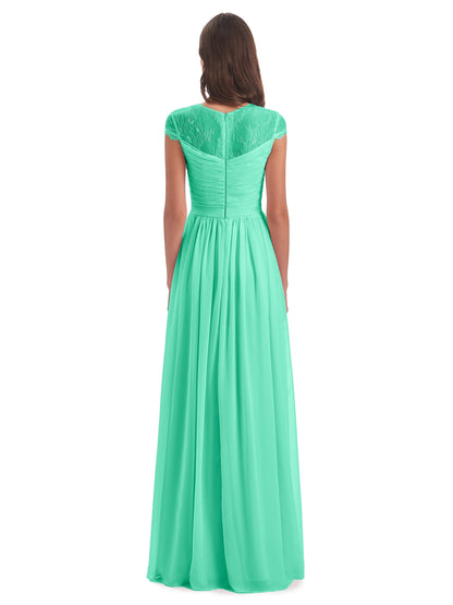Nora Illusion Cap Sleeves Lace Long Bridesmaid Dresses