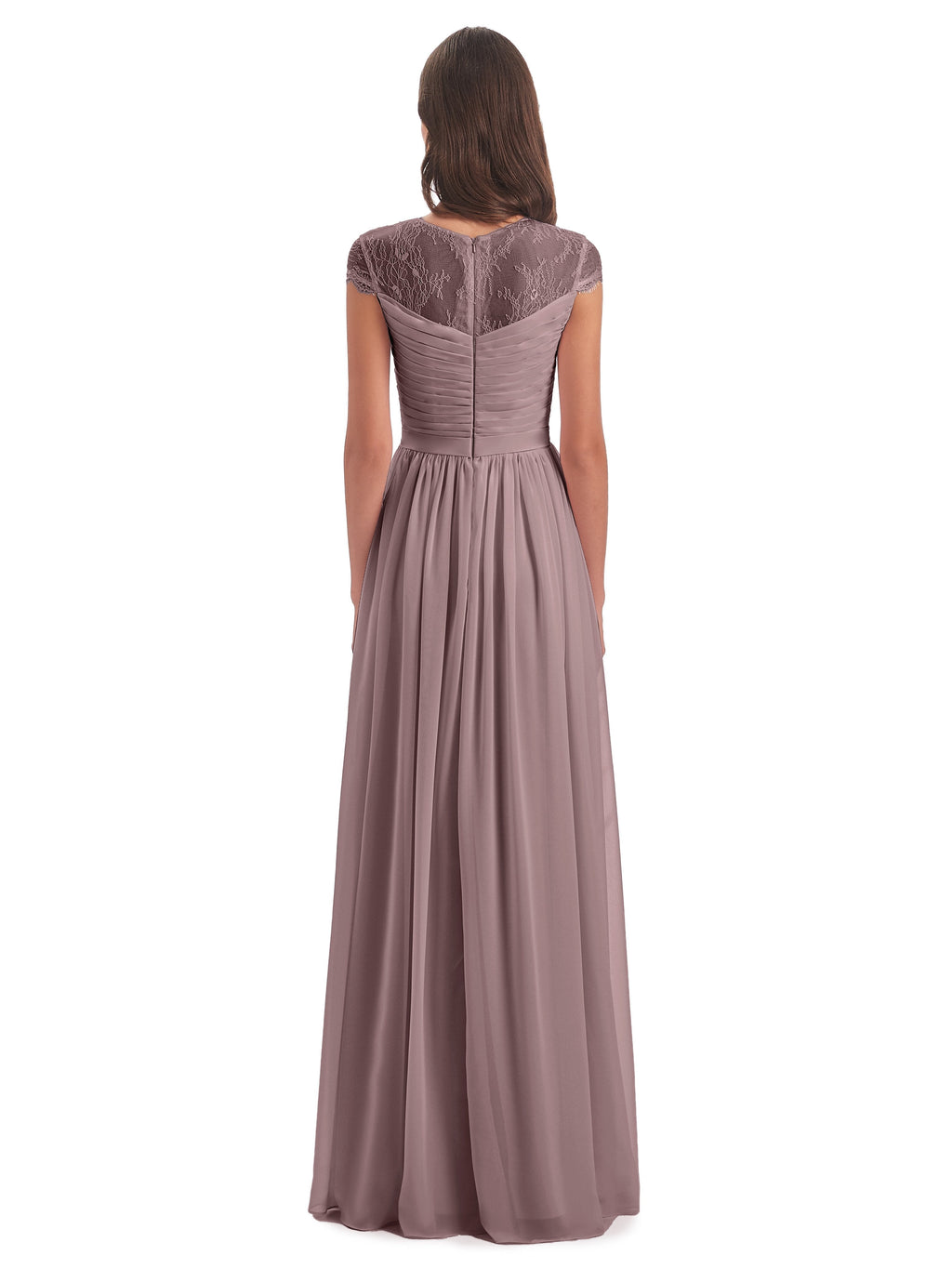 Nora Illusion Cap Sleeves Lace Long Bridesmaid Dresses