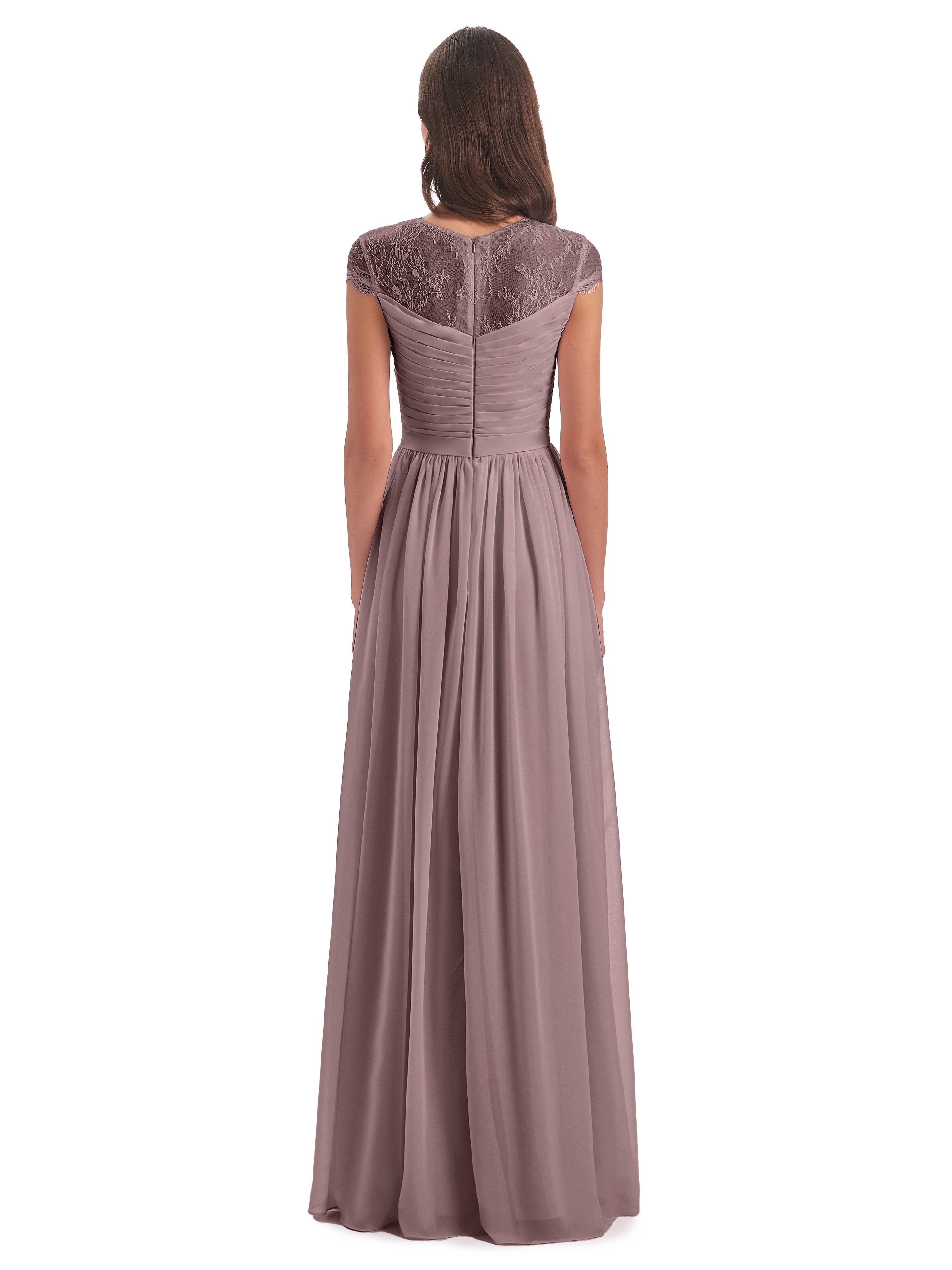 Nora Illusion Cap Sleeves Lace Long Bridesmaid Dresses