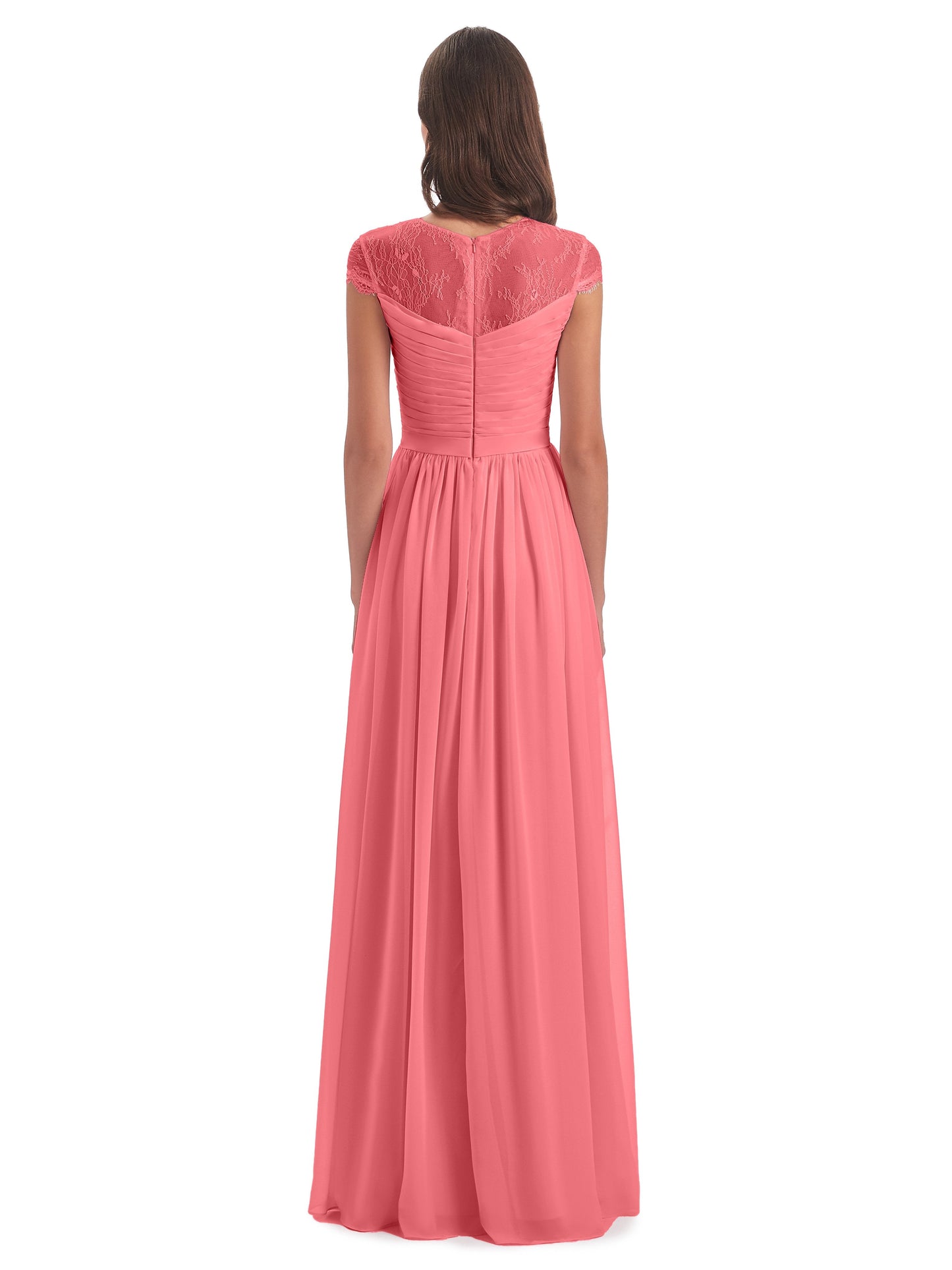 Nora Illusion Cap Sleeves Lace Long Bridesmaid Dresses