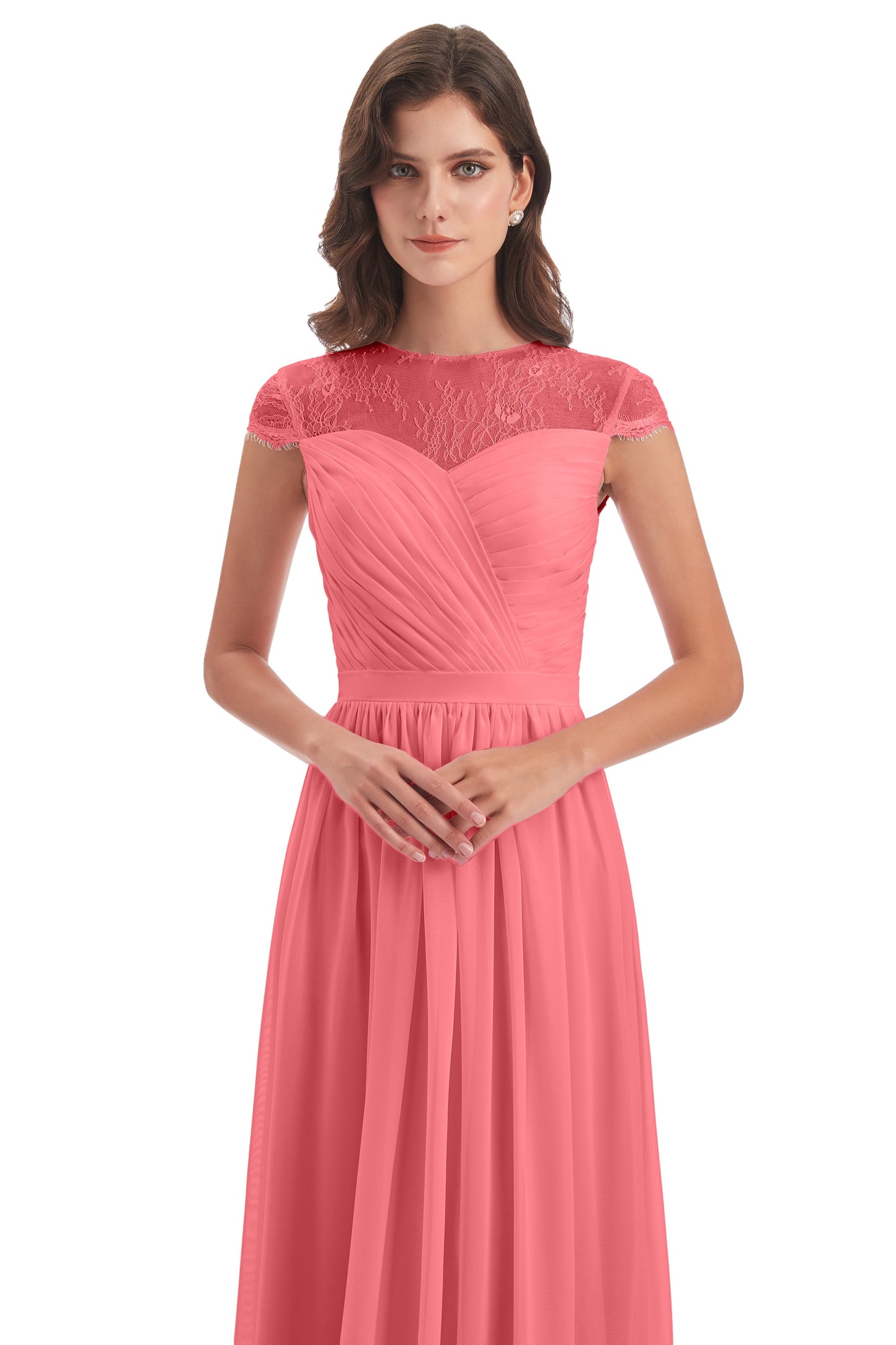 Nora Illusion Cap Sleeves Lace Long Bridesmaid Dresses