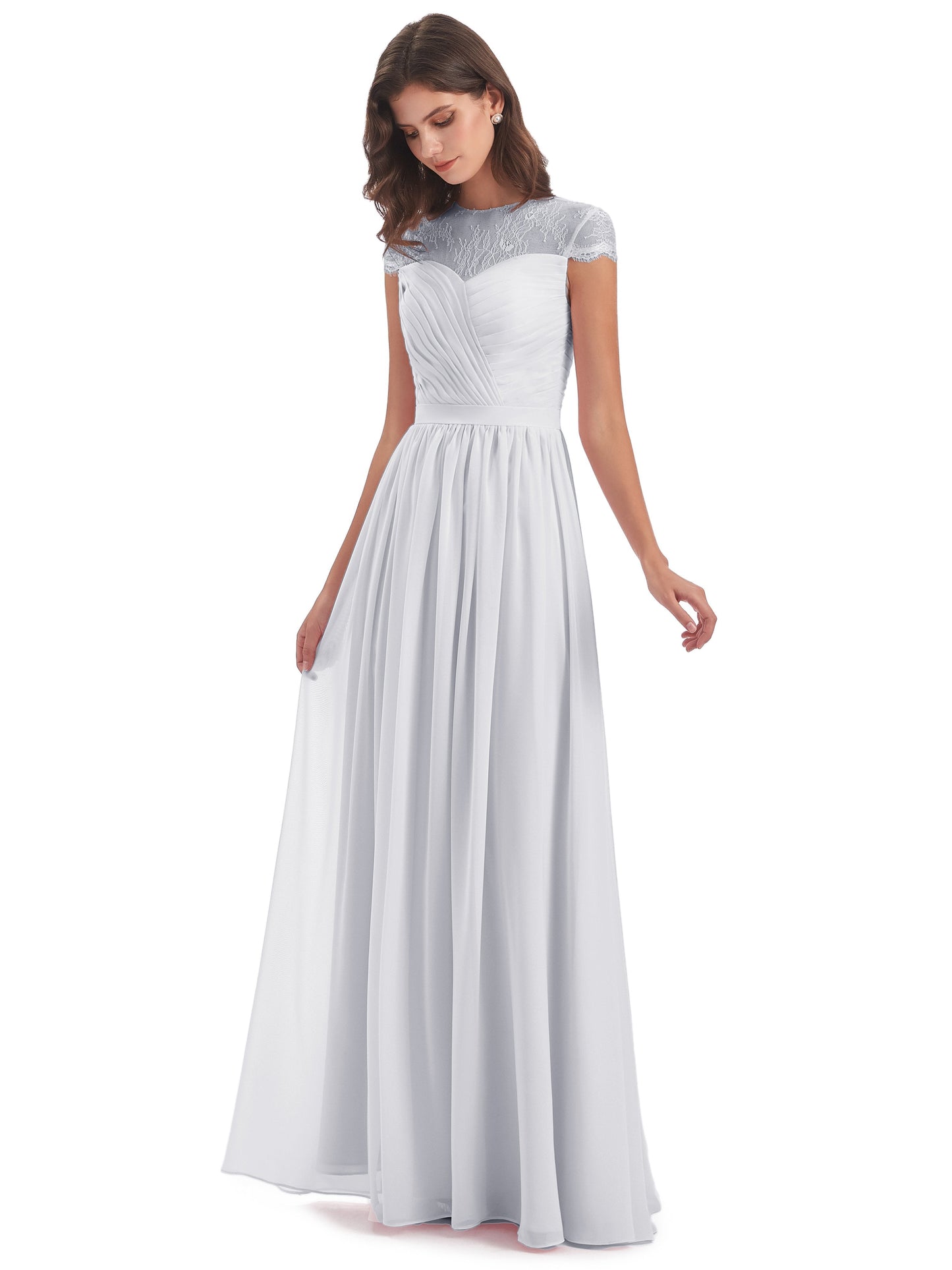 Nora Illusion Cap Sleeves Lace Long Bridesmaid Dresses