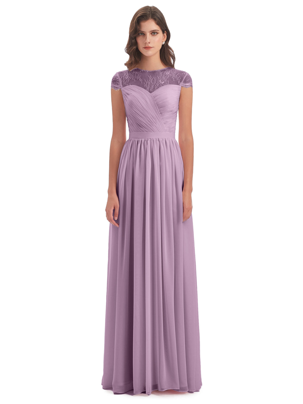 Nora Illusion Cap Sleeves Lace Long Bridesmaid Dresses