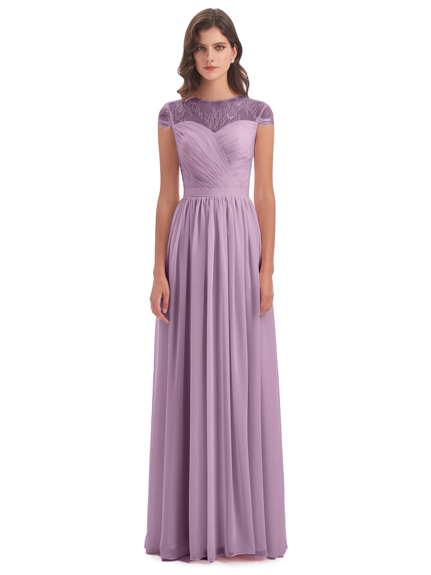Nora Illusion Cap Sleeves Lace Long Bridesmaid Dresses