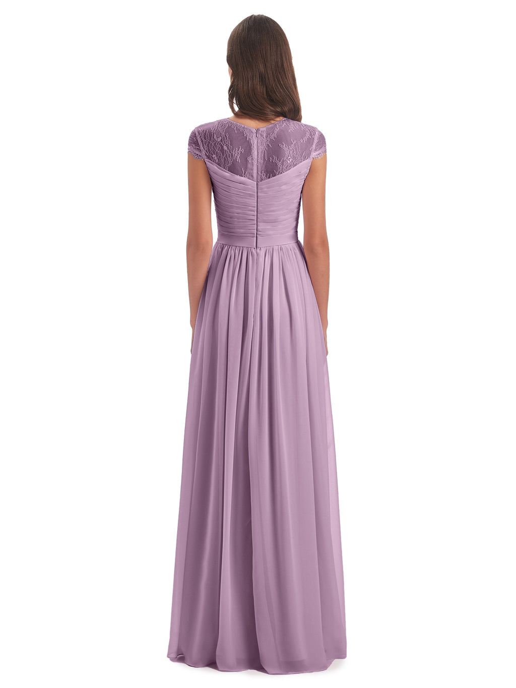 Nora Illusion Cap Sleeves Lace Long Bridesmaid Dresses